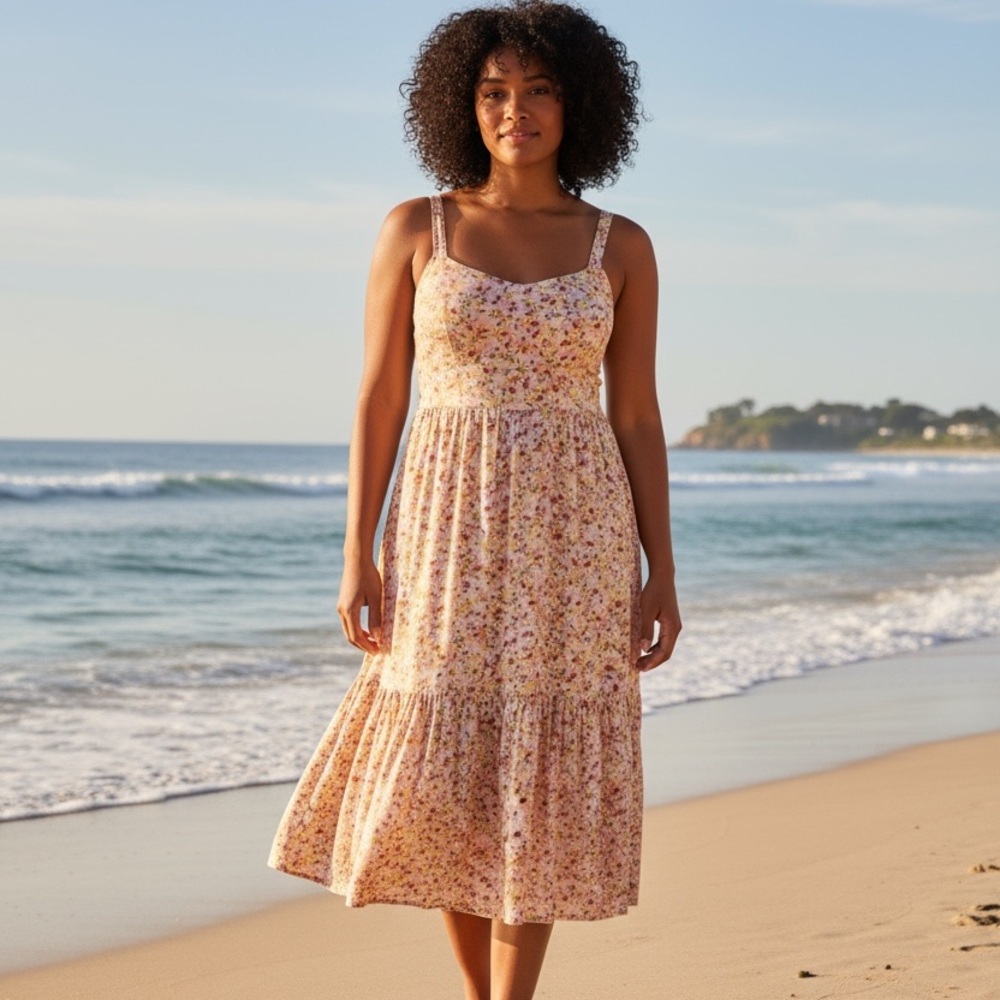 NWT- Torrid Midi Rayon Slub Tiered Dress. Size 2